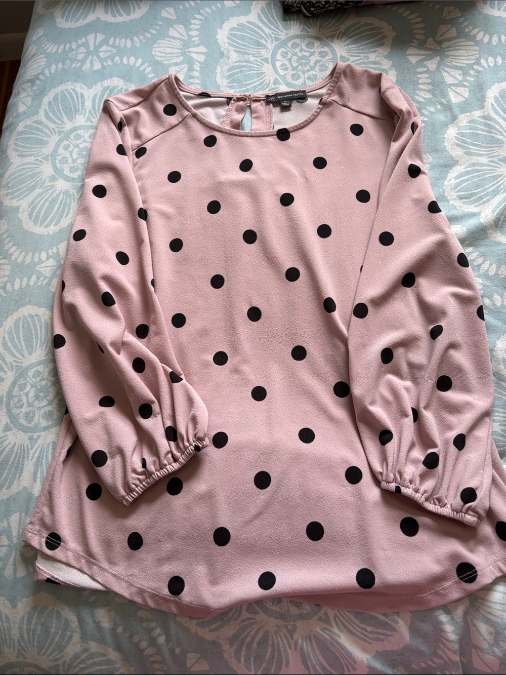 Adrianna Papell Pink Blouse with Black Polka Dots